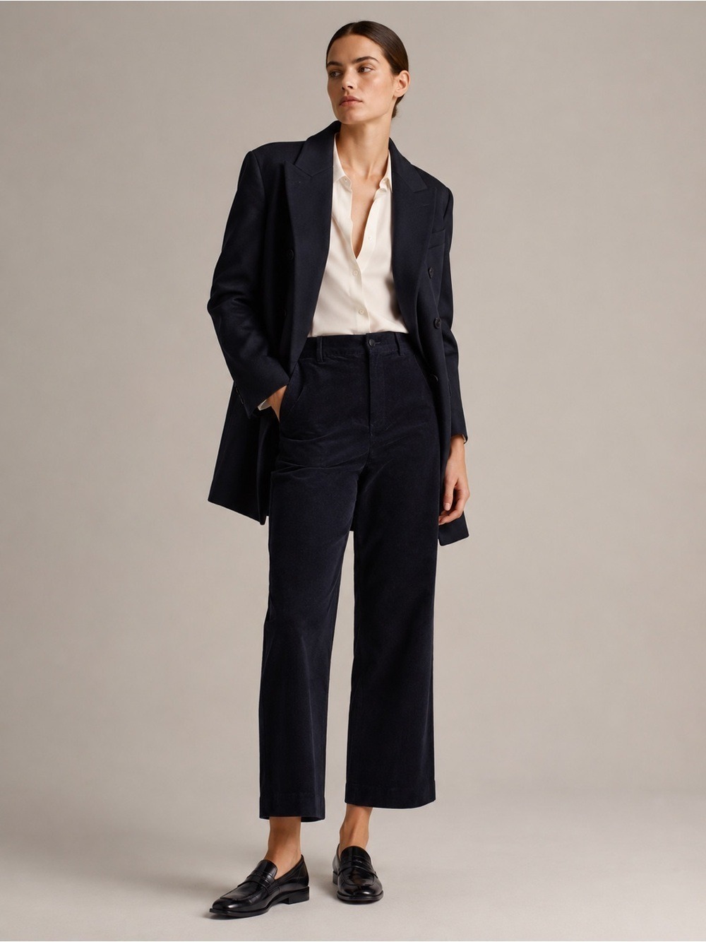 MaxMara Navy High Waisted Capri Corduroy Crop Trousers Sz 6